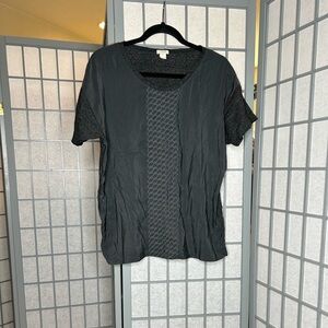 J. Crew Charcoal Short Sleeve mixed media Tee with Patterned Detail
